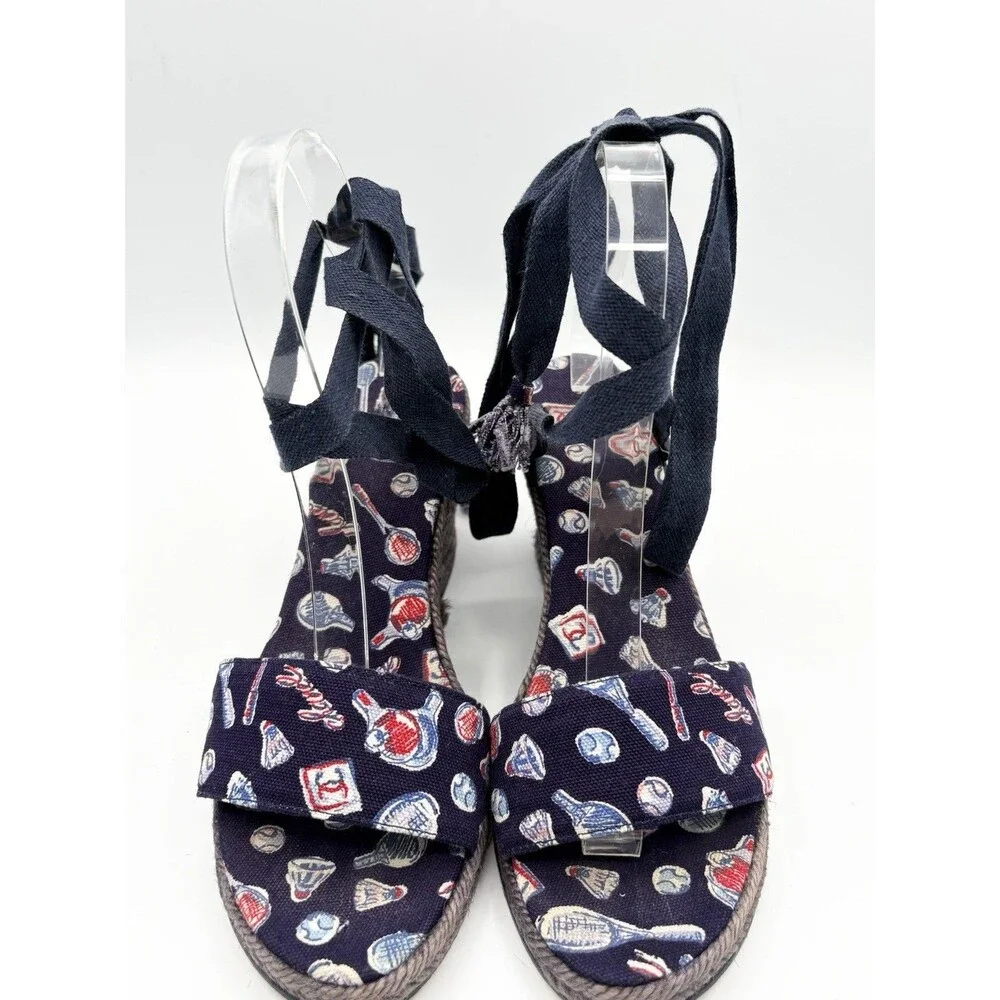 Chanel Badminton/Tennis Theme Navy Blue Espadrille Wedge Sandals Vintage EU 35